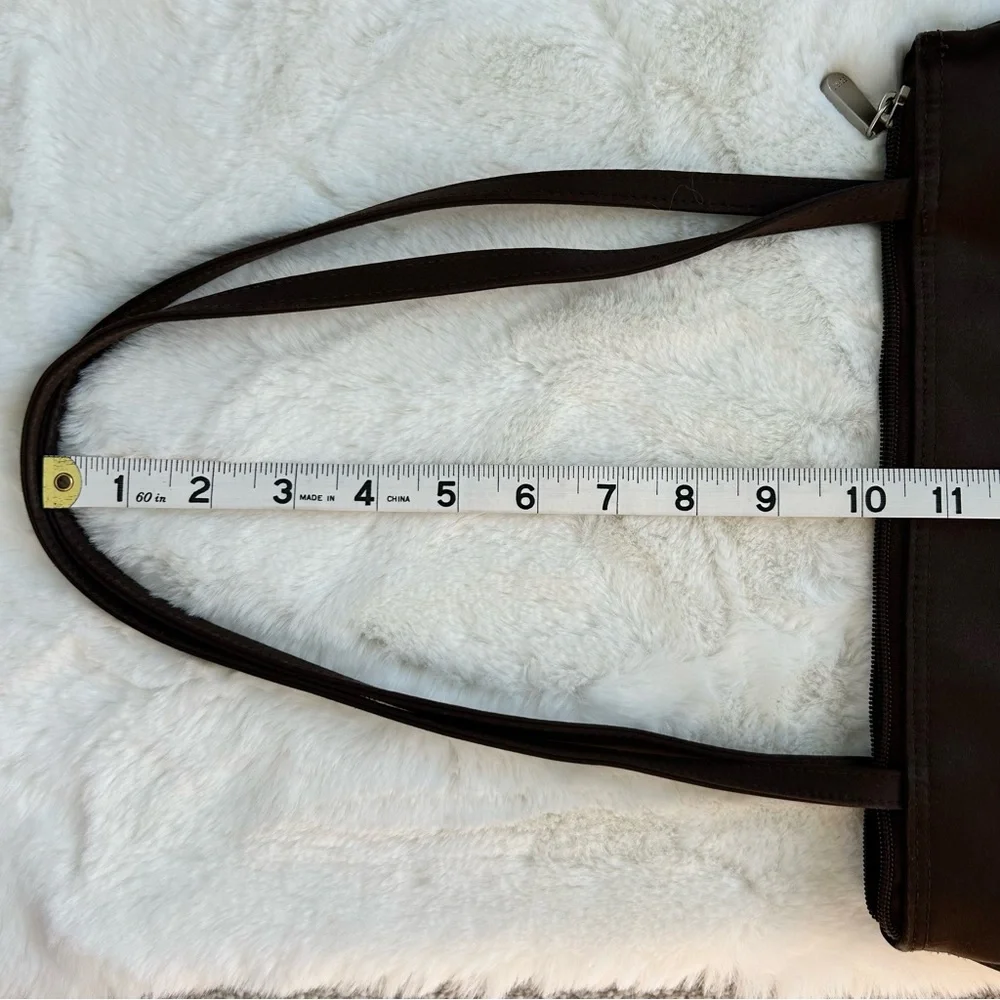 ESPRIT VINTAGE 90’s Women’s Minimalist Shoulder Bag Satin-Like Rich Brown Silver
